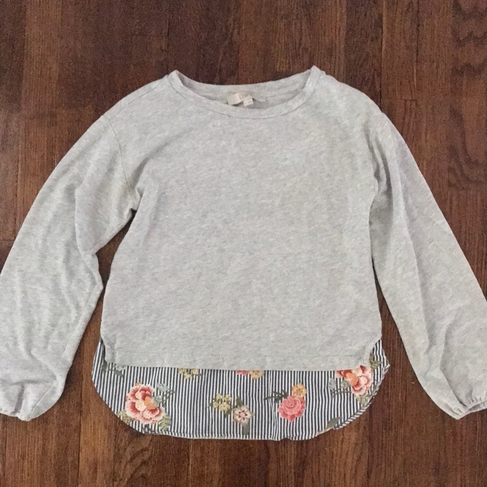 LOFT Gray Sweater with Floral Hem